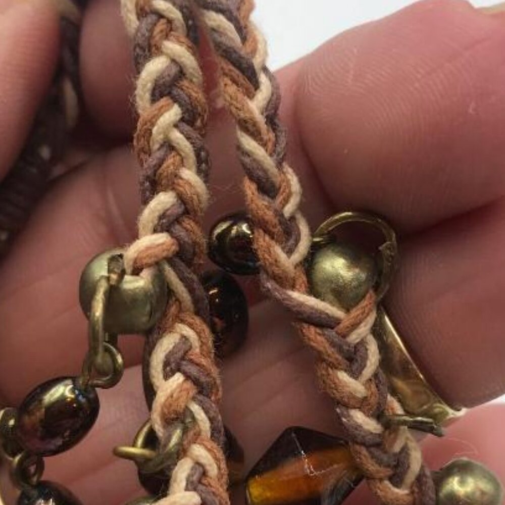 Antique Gold-Tone & Braided Glass Bead Necklace & Earrings Set - Picture 9 of 10